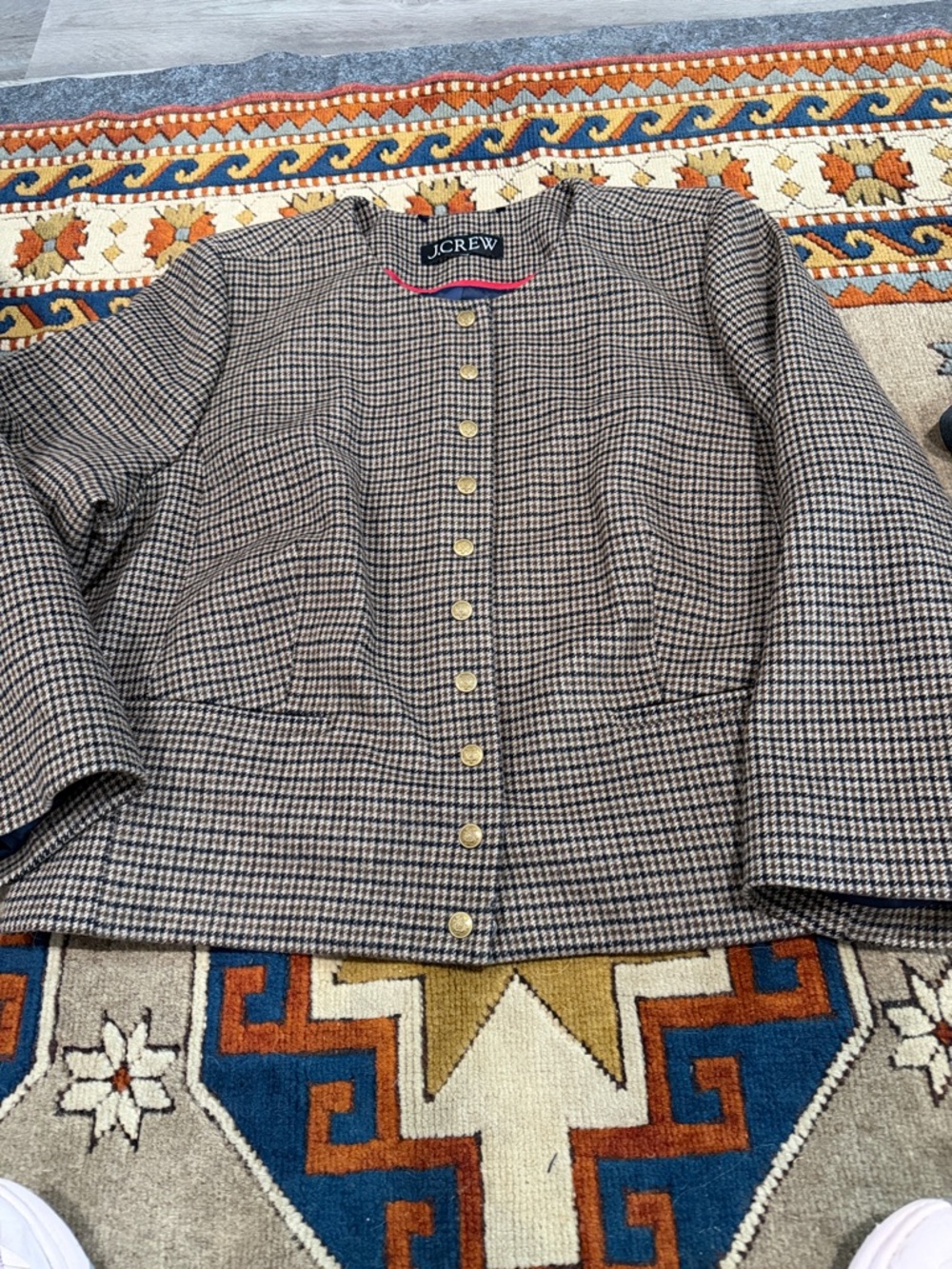 J. Crew Brown and Black Houndstooth Button-Front Blazer